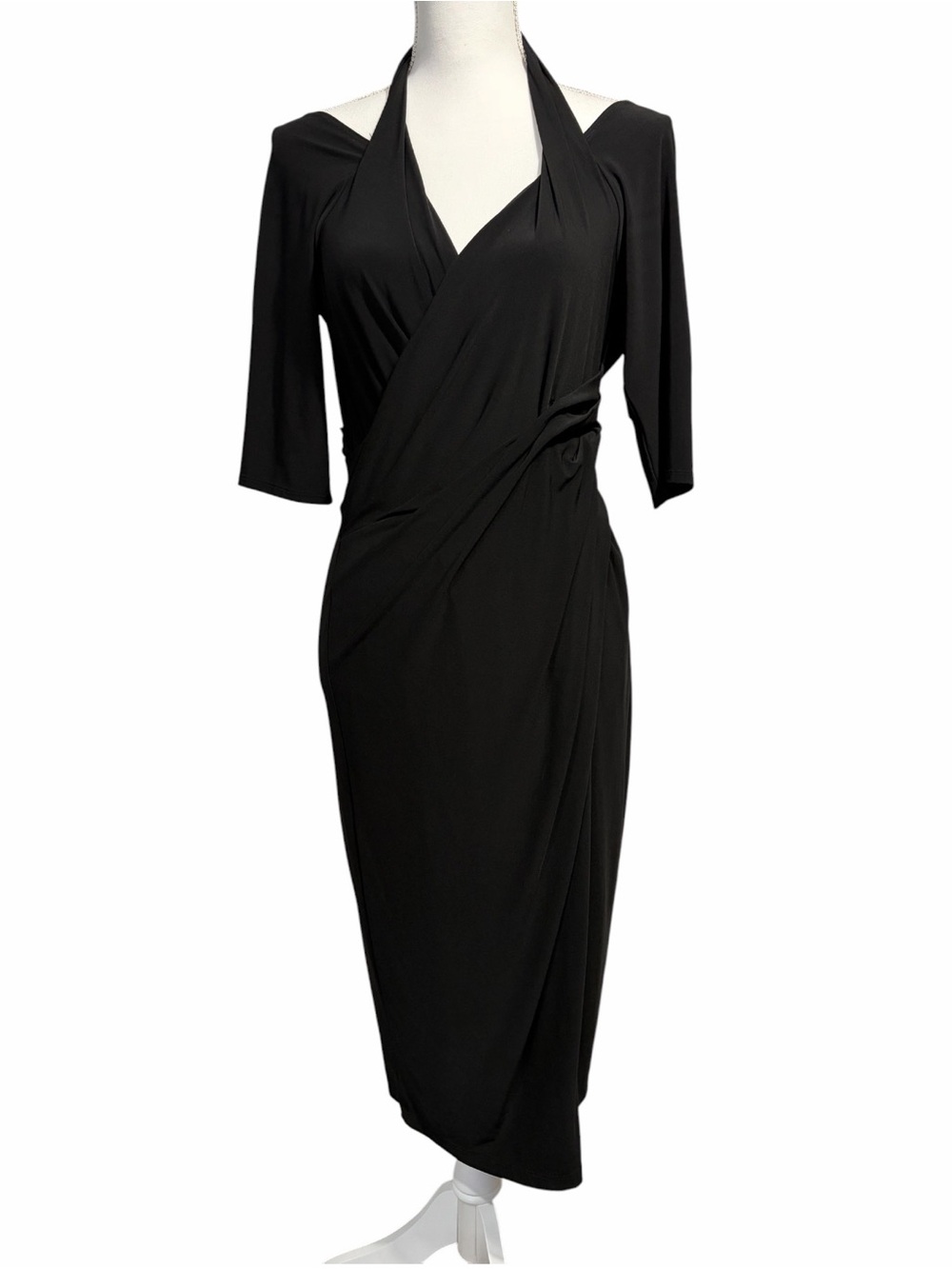 Kiyonna Black Wrap Halter Midi Dress Size 0